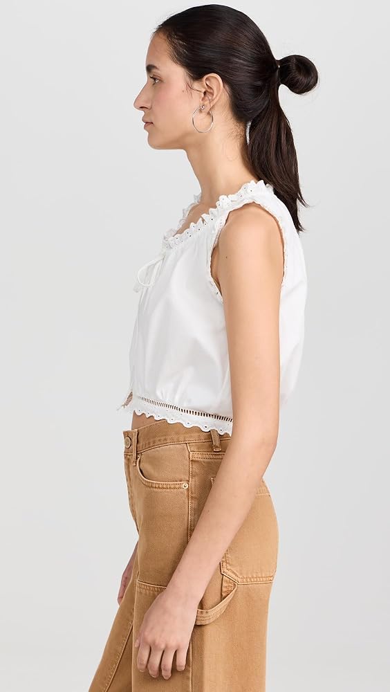 LE JEAN Women's Eyelet Cami Top, White, M at Amazon Women's